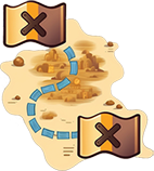 A map with two Xs, and a line connecting them