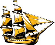 A golden icon of a majestic pirate galleon