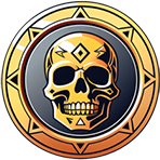 A pirate coin with a skull design