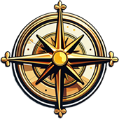 A golden pirate compass