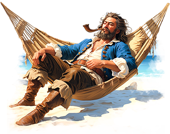 Pirate Sleeping in Hammock on a Caribbean Beach